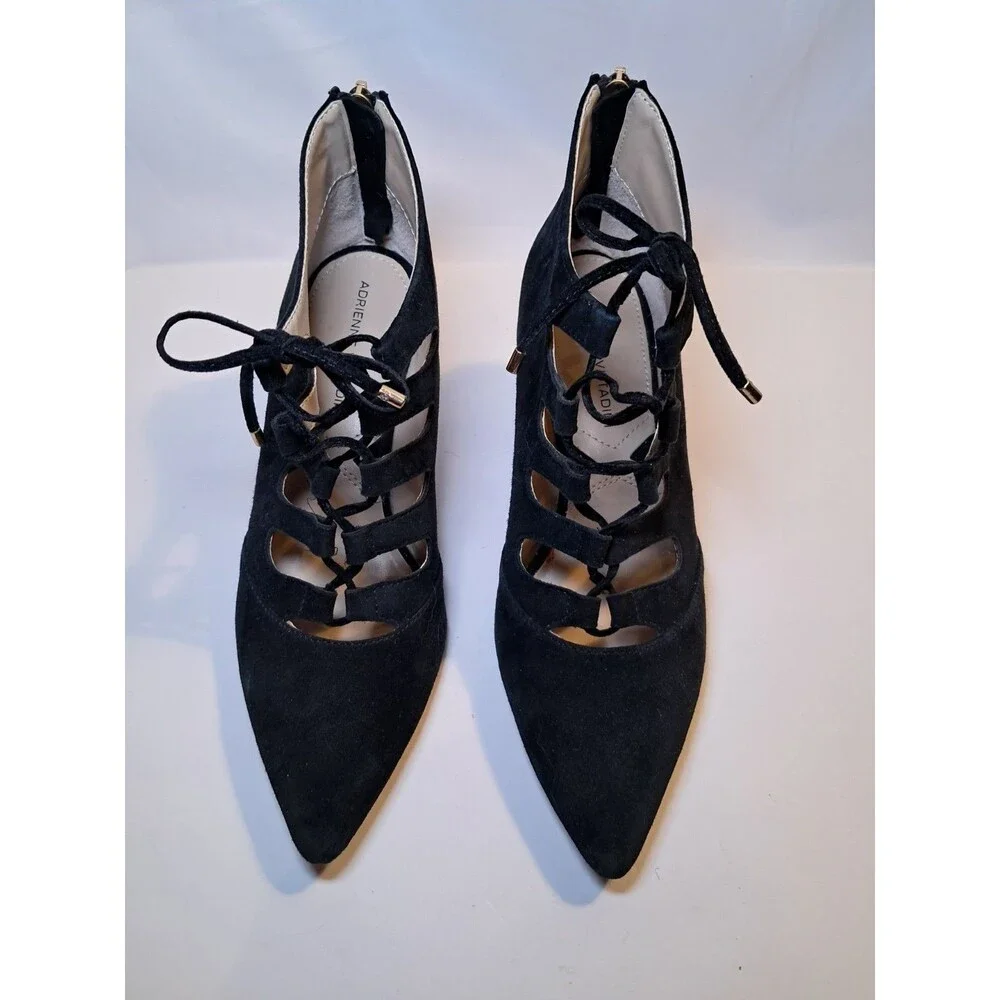 Adrienne Vittadini Size 7M Fealy Black Suede Lace Up Bootie Pump 3